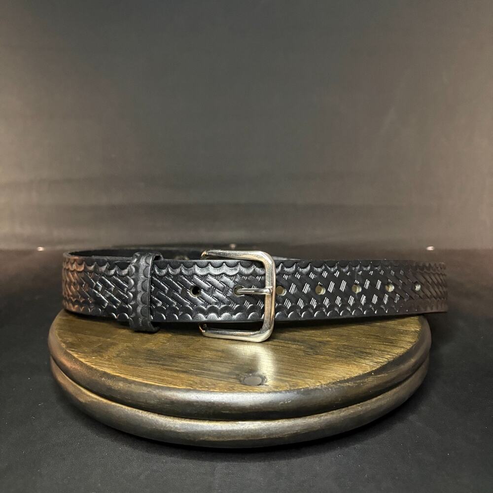 Boston Leather Garrison Belt Size 28" Basketweave Black Chrome Buckle 6606